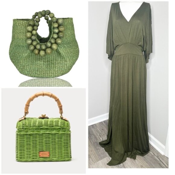 Elegant MIA JOY Olive Green Maxi Dress- NWT-LARGE - Picture 3 of 9